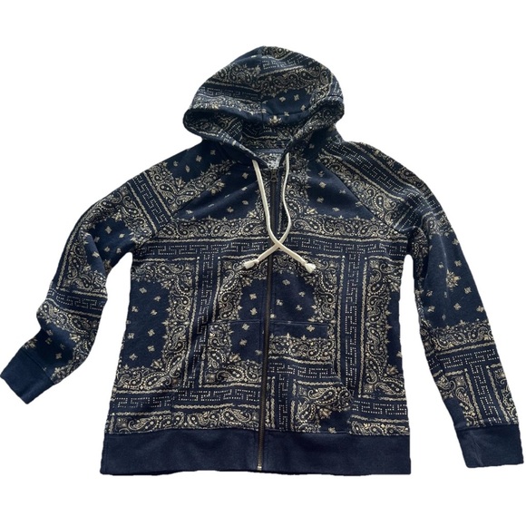 Sonoma Women's Life+Style Boho Zip-Up Hoodie Blue Paisley Size Large - Picture 7 of 9